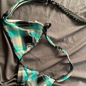 Plaid Bikini Top - Black and Blue